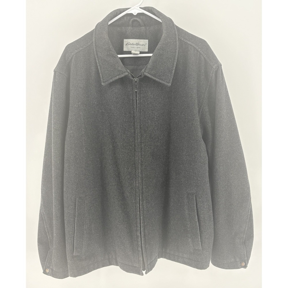 Eddie Bauer Wool Blend Full Zip Coat Jacket Men XL Charcoal Gray Lined Classic